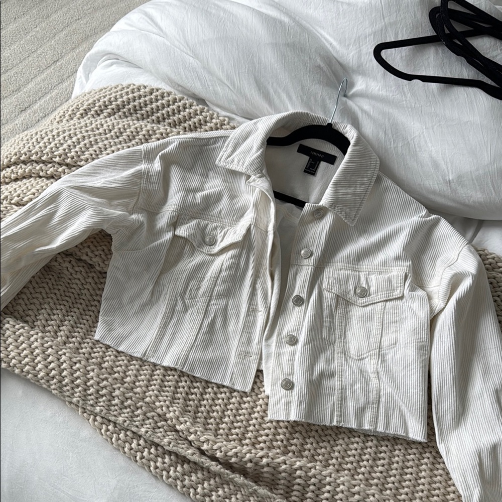 White Cropped Corduroy Jacket